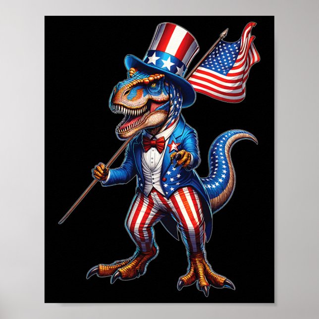 Affiche De Juillet T-rex Dinosaure Drapeau Américain Patri (Devant)