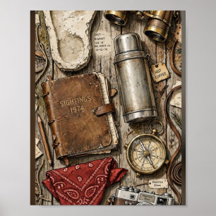 Affiche de kit de terrain de cryptozoologue à plat