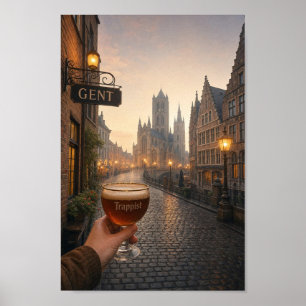 Affiche de la balade de bière à Gand à l'aube le l