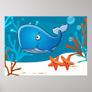 Affiche de la baleine aquatique océanique mignonne