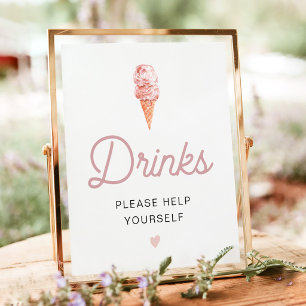 Affiche de la barre de boissons glacées rose rétro