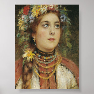 Affiche de la beauté russe en couronne d'été