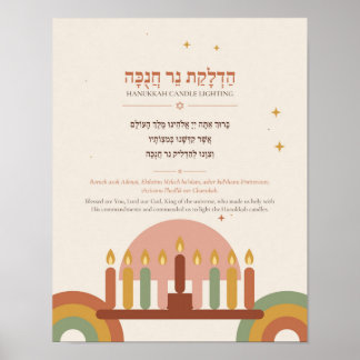 Affiche de la bénédiction de Hanukkah en hébreu - 