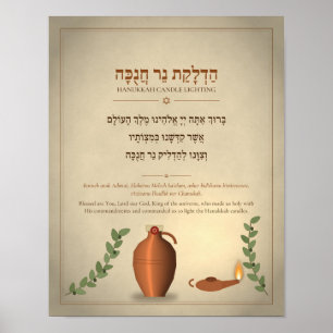 Affiche de la bénédiction de Hanukkah en hébreu -