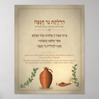Affiche de la bénédiction de Hanukkah en hébreu - 