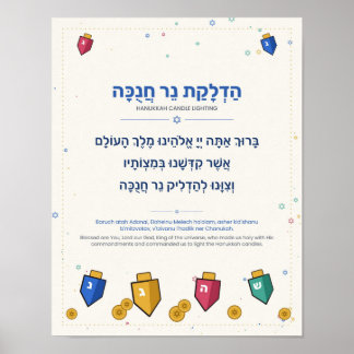 Affiche de la bénédiction de Hanukkah en hébreu - 