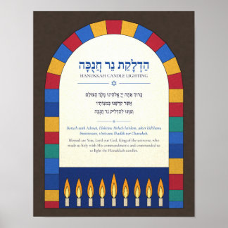 Affiche de la bénédiction de Hanukkah en hébreu - 
