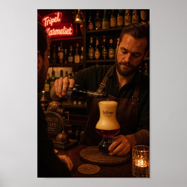 Affiche de la bière belge dorée versée à la lumièr (Devant)