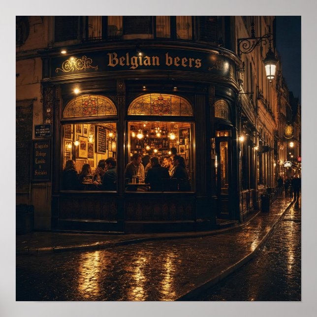 Affiche de la brasserie Belgian Corner la nuit (Devant)