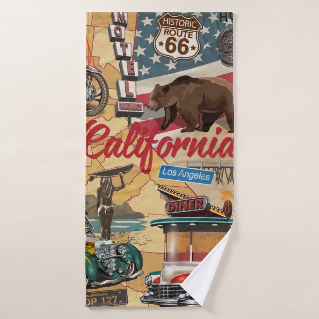 affiche de la Californie vintage avec attractions  (Serviette de bain)
