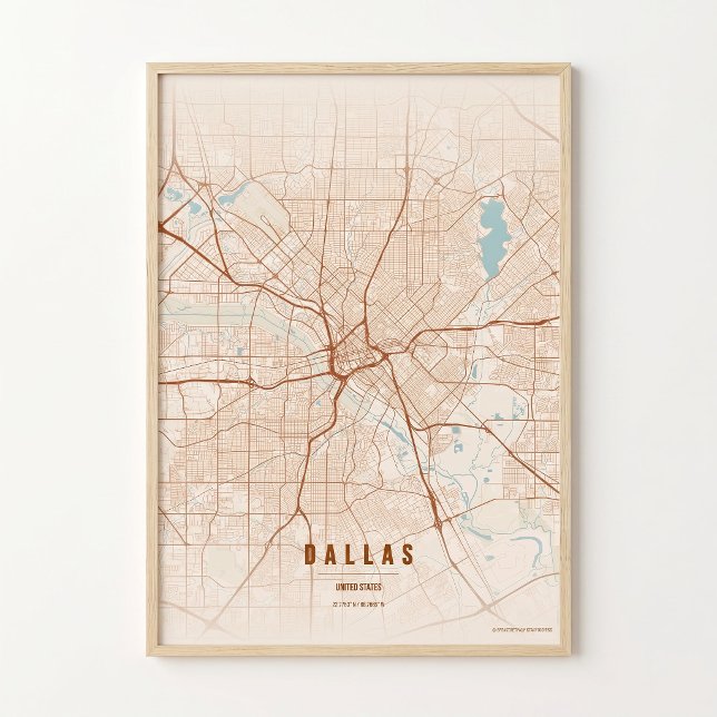 Affiche de la carte de Dallas Texas Cadeau d'art m (Créateur téléchargé)