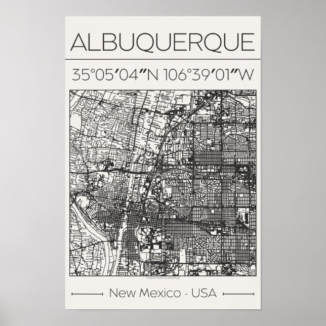 Affiche de la carte de la ville d'Albuquerque Nouv (Devant)