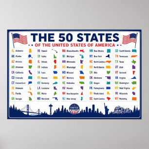 Affiche de la carte des 50 États-Unis pour la sall