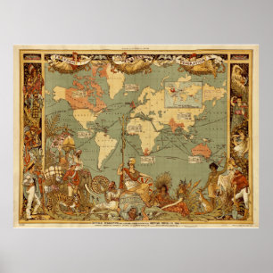 Affiche de la carte du monde de l'Empire britanniq