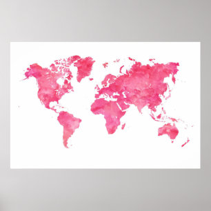 Affiche de la carte du monde rose