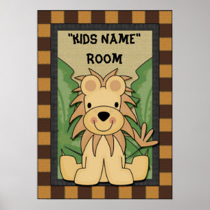 Affiche de la chambre du nom des enfants Lion