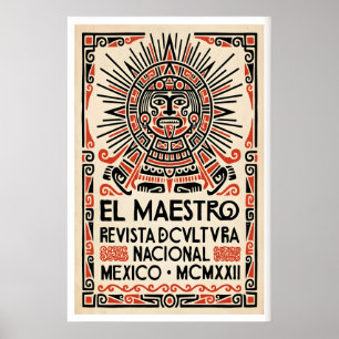 Affiche de la culture mexicaine - Visage aztèque s