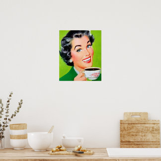 Affiche de la dame de café vintage rétro