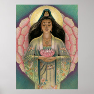 Affiche de la déesse Kuan Yin "Coeur rose lotus"