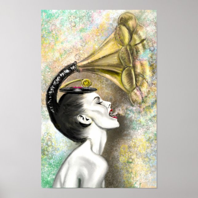 Affiche de la femme au gramophone (Devant)