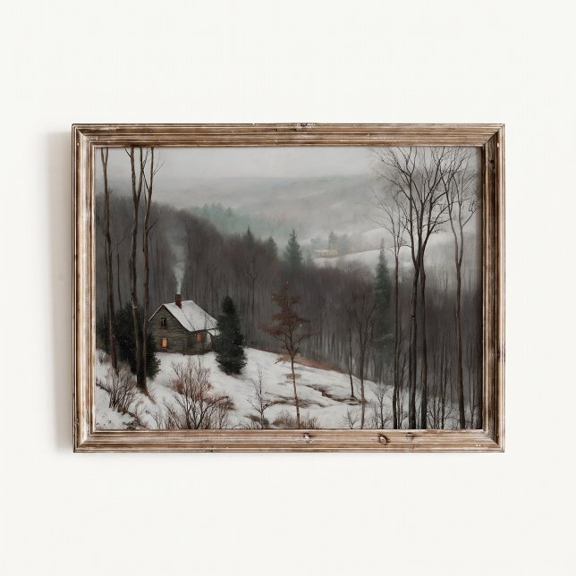Affiche de la ferme enneigée vue rapprochée (Snowy Farmhouse Close View Wall Art Poster - close-up view (frame/decor not included))
