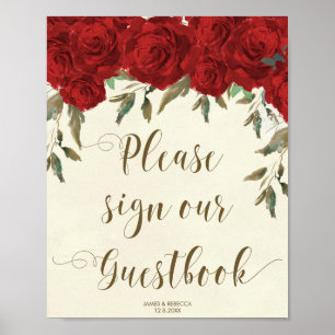 affiche de la fête de mariage fleurie roses rouges