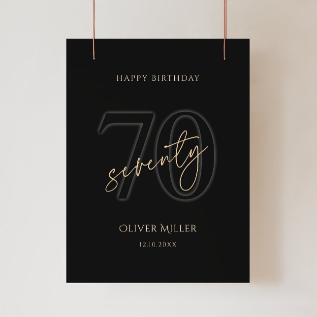 Affiche de la fête des 70 ans de Modern Black Gold (Modern Black Gold 70th Birthday Party Poster)