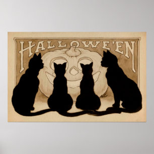 affiche de la fête des chats noirs d'Halloween vin