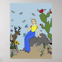 Affiche de la fille et des animaux du désert
