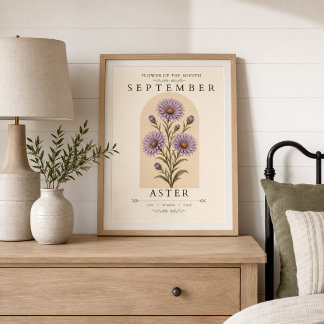 Affiche de la fleur de naissance de l'aster de sep