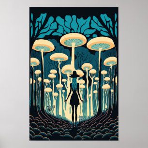 Affiche de la forêt de champignons magiques Art