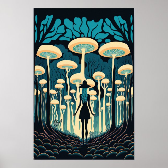 Affiche de la forêt de champignons magiques | Art  (Devant)
