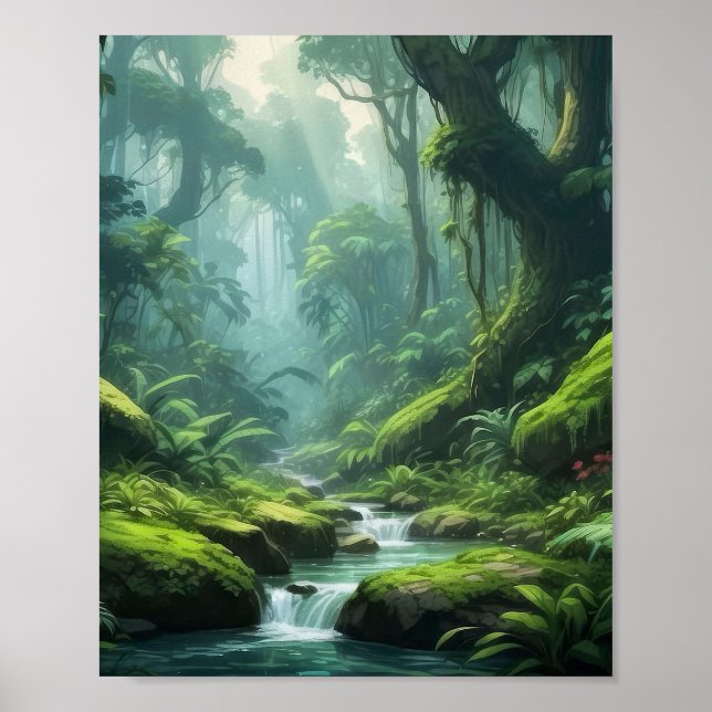 Affiche de la forêt tropicale aux feuillages verts (Devant)