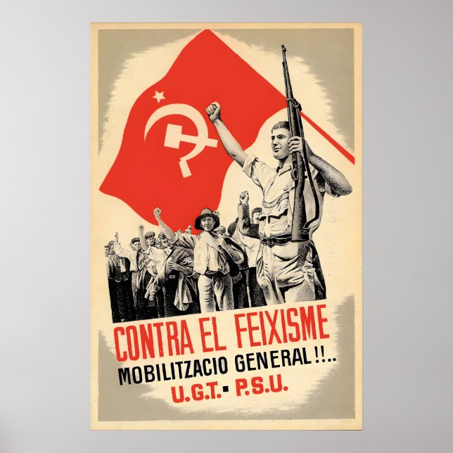Affiche de la Guerre Civile Espagnole UGT PSU Cont (Devant)
