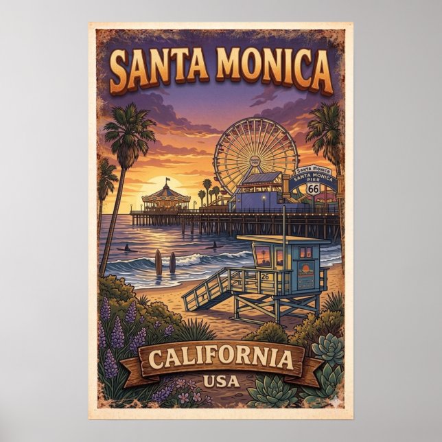 Affiche de la jetée de la côte californienne vinta (Devant)