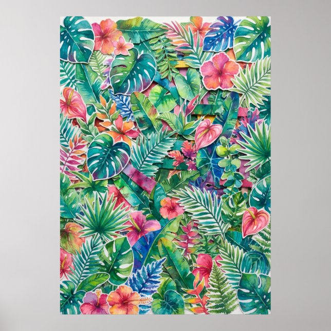 Affiche de la jungle florale rose tropicale (Devant)