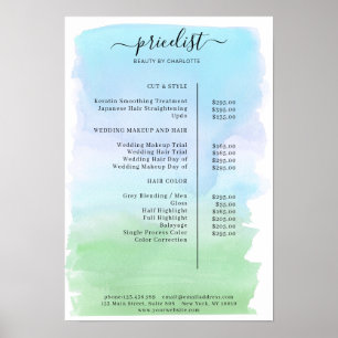 Affiche de la liste de prix d'aquarelle moderne