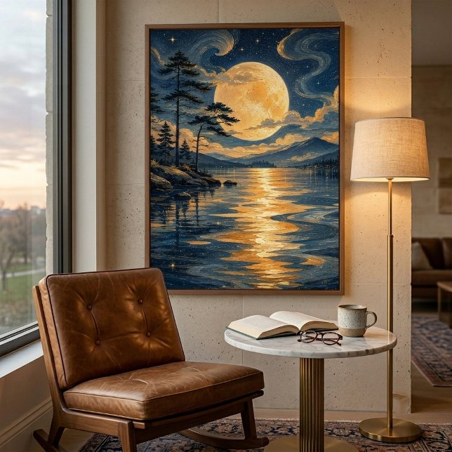 Affiche de la Lune Dorée sur le Lac (Créateur téléchargé)