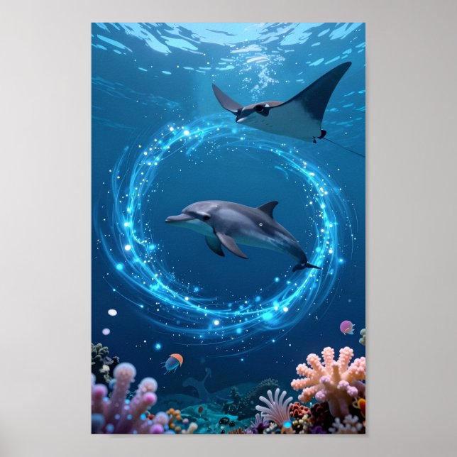 Affiche de la mer aux dauphins – Décoration murale (Devant)