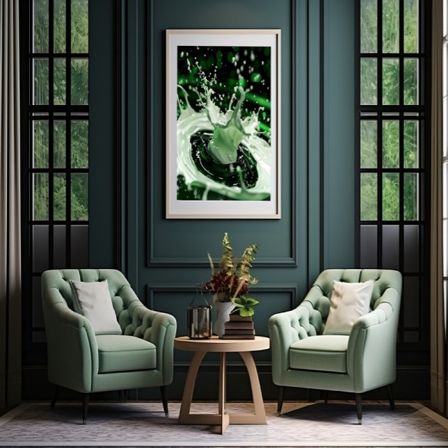 Affiche de la Milk Splash Art Émeraude Verte (Bring elegance to your space with this stunning green abstract artwork.)