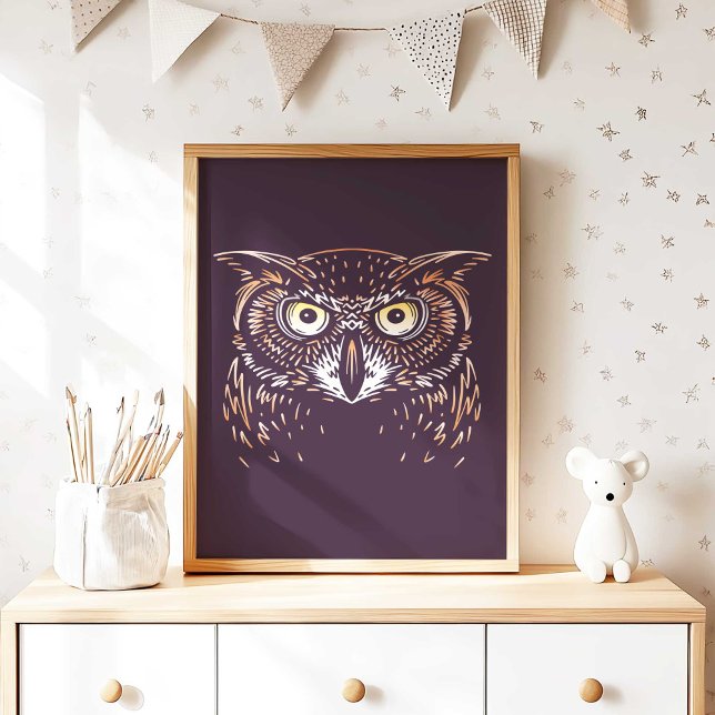 Affiche de la pépinière de la chouette des bois (Woodland Owl Nursery Wall Art Poster Print by TinkPrints.)