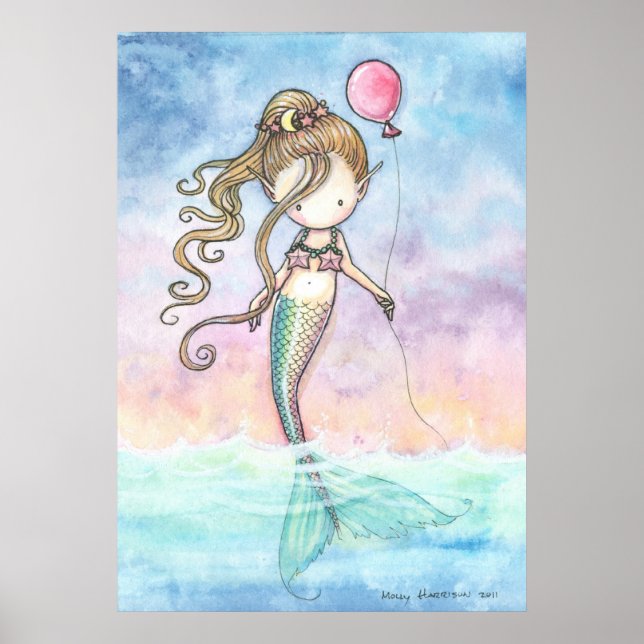 Affiche de la Petite Sirène Mignonne avec Ballon (Devant)