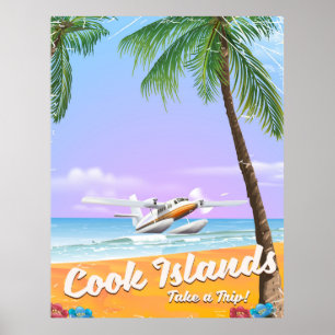 Affiche de la plage de voyage de Cook Islands Vint