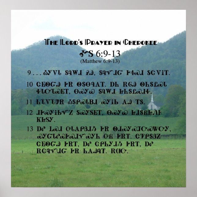 Affiche de la prière du Seigneur en Cherokee (Devant)