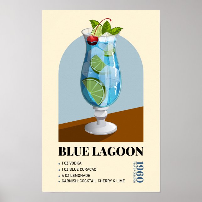 Affiche de la Recette de Cocktail Retro Blue Lagoo (Devant)