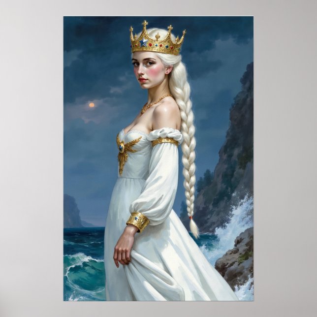 Affiche de la Reine Fantasy Anime aux Cheveux Blan (Devant)