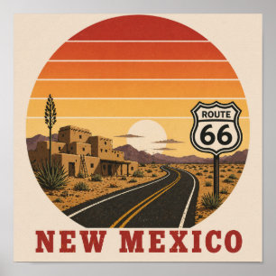 Affiche de la Route 66 : Coucher de soleil dans le