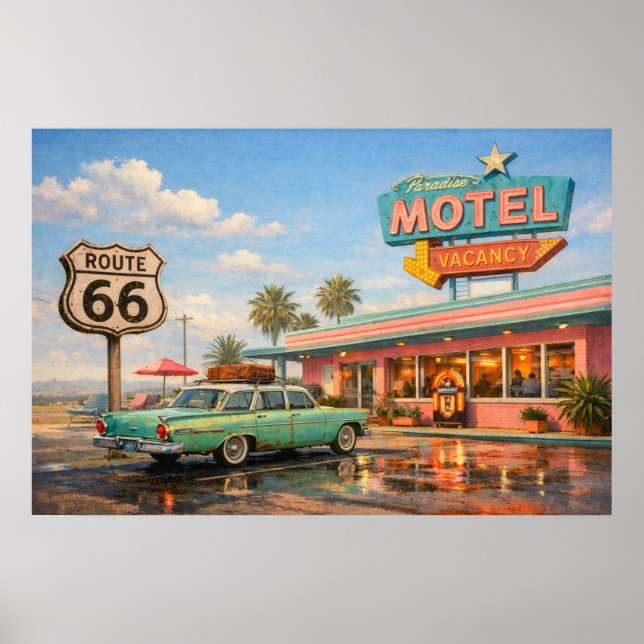 Affiche de la Route 66 du motel Paradise sous les  (Devant)