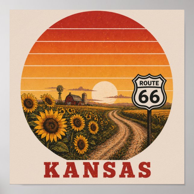 Affiche de la Route 66 Kansas Tournesol Coucher de (Devant)