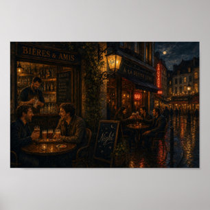 Affiche de la rue du bar Paris sous la lune